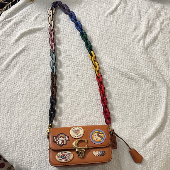 New Coach Brown Bag with Multicolor Strap - Picture 1 of 6